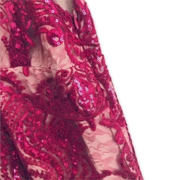 FREE PEOPLE Night Shimmer Embroidered Floral Sequin Lace Mesh Mini Dress Size 4 - Picture 7 of 15